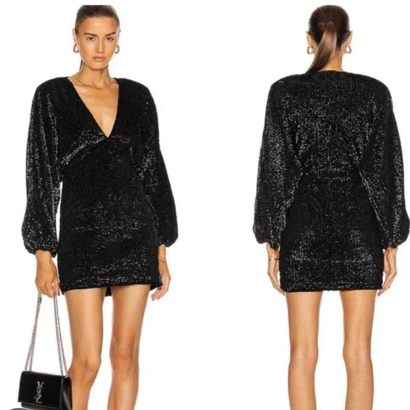 ‼️last call Retrofete Aubrey black sequence mini Long sleeve dress - Picture 1 of 8
